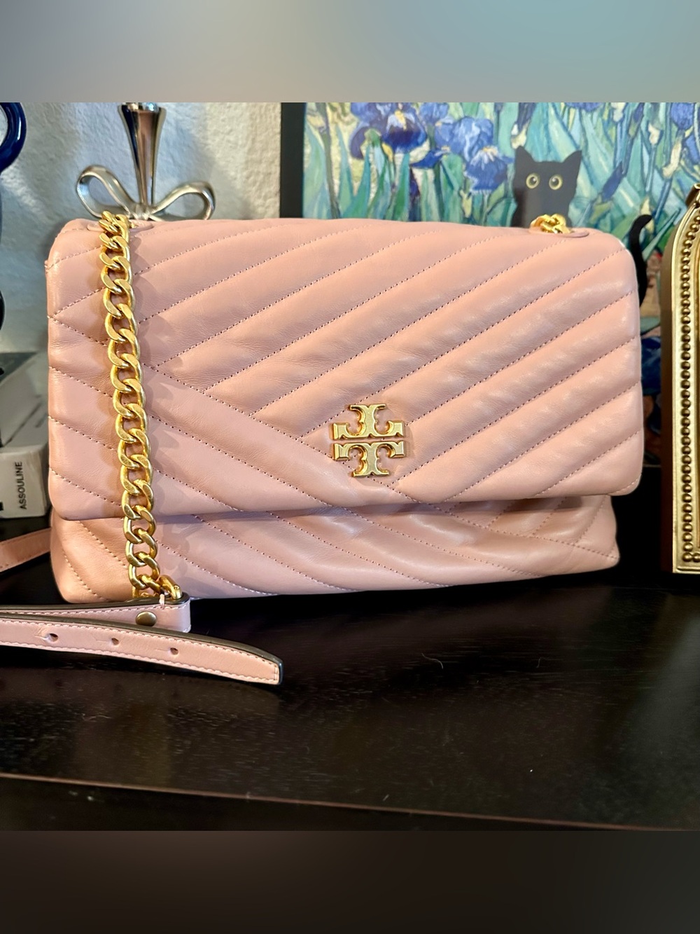 Tory Burch Pink Quilted Leather Chain Shoulder Bag with Gold Logo